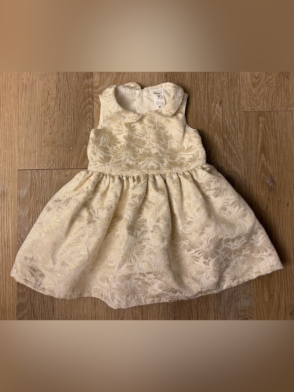 Carter's Girl's Size 9 Months Cream & Gold Floral Lined Holiday/ Party Dress -